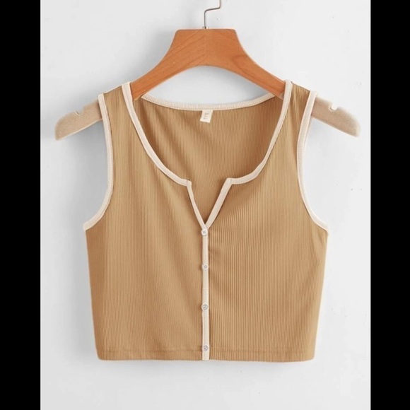 NEW - tan ribbed tank with buttons down the front - Picture 1 of 4